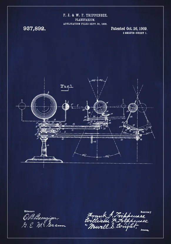 Patentritning - Planetarium - Blå Poster (21x29.7 cm (A4))