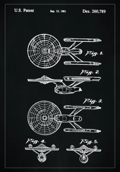 Patentritning - Star Trek - USS Enterprise - Svart Poster (21x29.7 cm (A4))