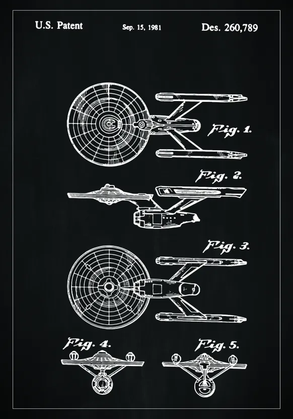 Patentritning - Star Trek - USS Enterprise - Svart Poster (21x29.7 cm (A4))