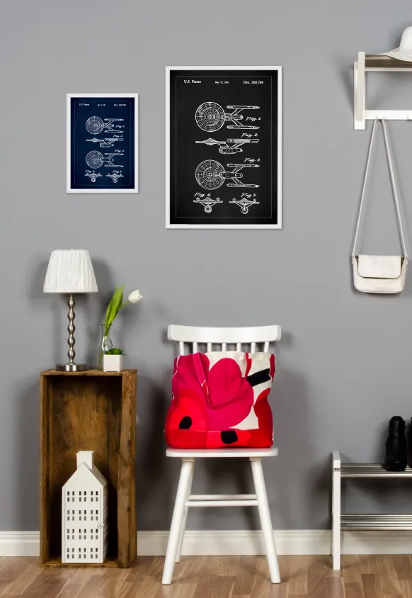 Patentritning - Star Trek - USS Enterprise - Svart Poster (21x29.7 cm (A4))