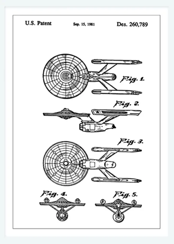 Patentritning - Star Trek - Uss Enterprise Canvastavla (30x40 cm)