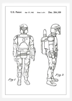 Patentritning - Star Wars - Boba Fett - Vit Canvastavla (30x40 cm)