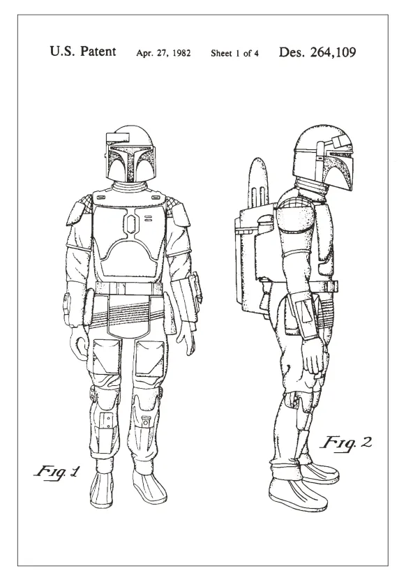 Patentritning - Star Wars - Boba Fett - Vit Poster (21x29.7 cm (A4))