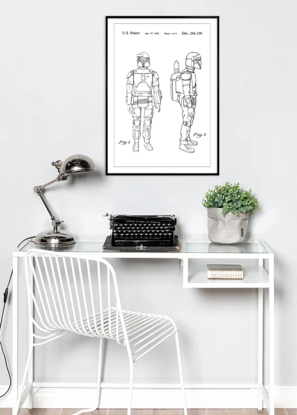 Patentritning - Star Wars - Boba Fett - Vit Poster (21x29.7 cm (A4))
