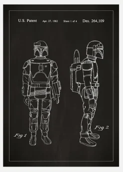 Patentritning - Star Wars - Boba Fett - Svart Canvastavla (30x40 cm)