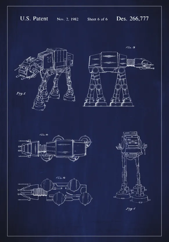 Patentritning - Star Wars - Walker - Blå Poster (21x29.7 cm (A4))