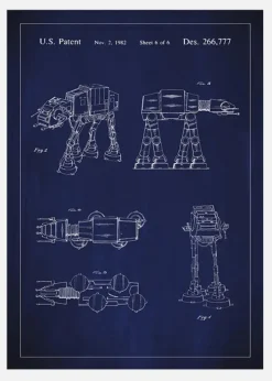 Patentritning - Star Wars - Walker - Blå Canvastavla (30x40 cm)