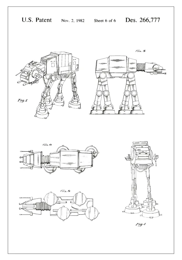 Patentritning - Star Wars - Walker - Vit Poster (21x29.7 cm (A4))