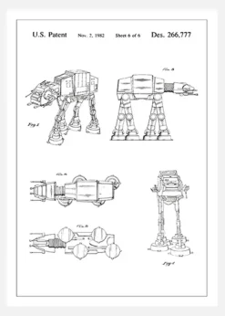 Patentritning - Star Wars - Walker - Vit Canvastavla (30x40 cm)