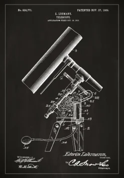 Patentritning - Teleskop - Svart Poster (21x29.7 cm (A4))