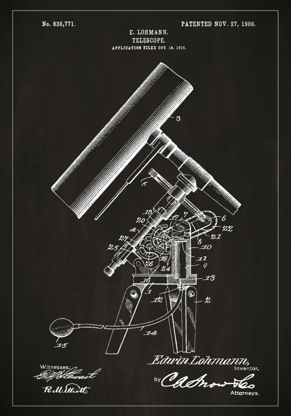 Patentritning - Teleskop - Svart Poster (21x29.7 cm (A4))