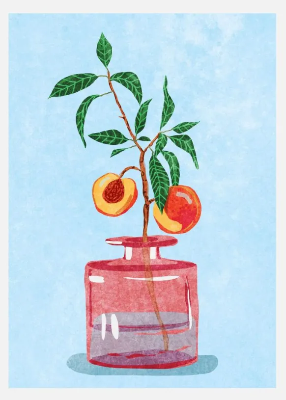 Peach Tree In Vase Canvastavla (30x40 cm)
