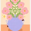 Pink Retro Flowers In A Vase Canvastavla (30x40 cm)
