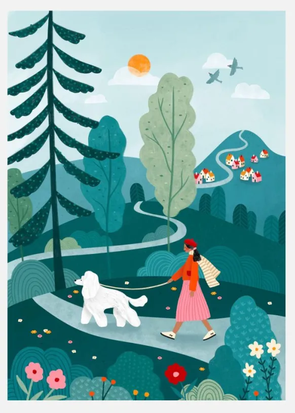 Poodle Walk Canvastavla (30x40 cm)