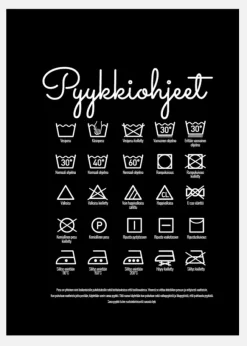Pyykkiohjeet - Musta Canvastavla (30x40 cm)