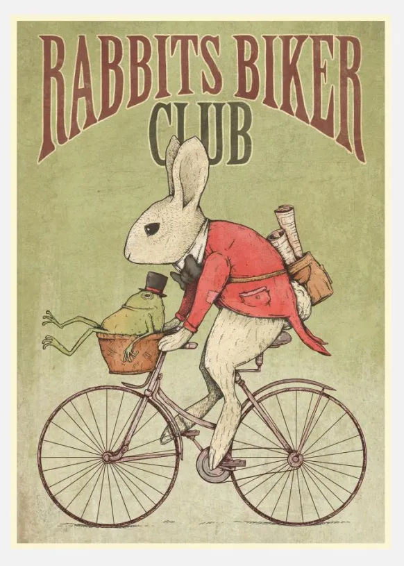 Rabbits Biker Club Canvastavla (30x40 cm)