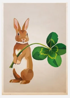 Rabbit With Clover Canvastavla (30x40 cm)