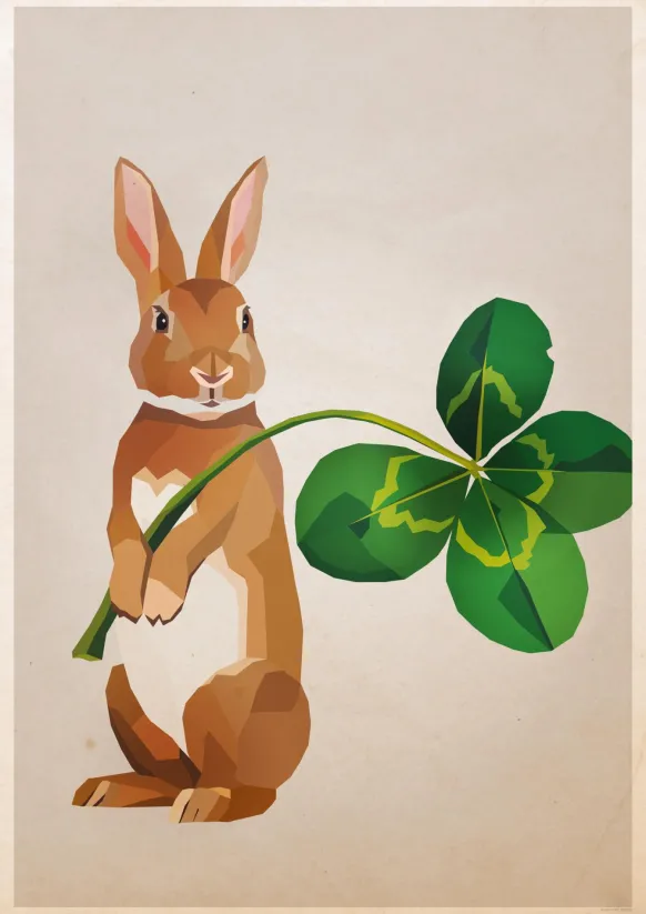 Rabbit with clover Poster (21x29.7 cm (A4))