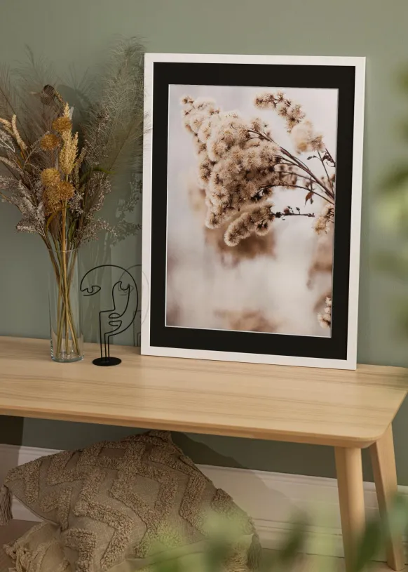 Ram White Wood 70x90 cm - Passepartout Svart 60x80 cm