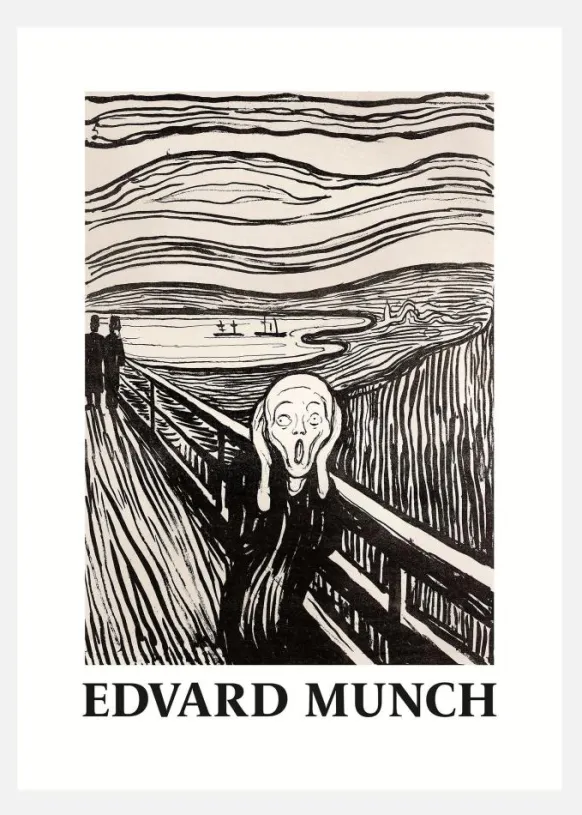 Skriet- The Scream - Monochrome Version Canvastavla (30x40 cm)