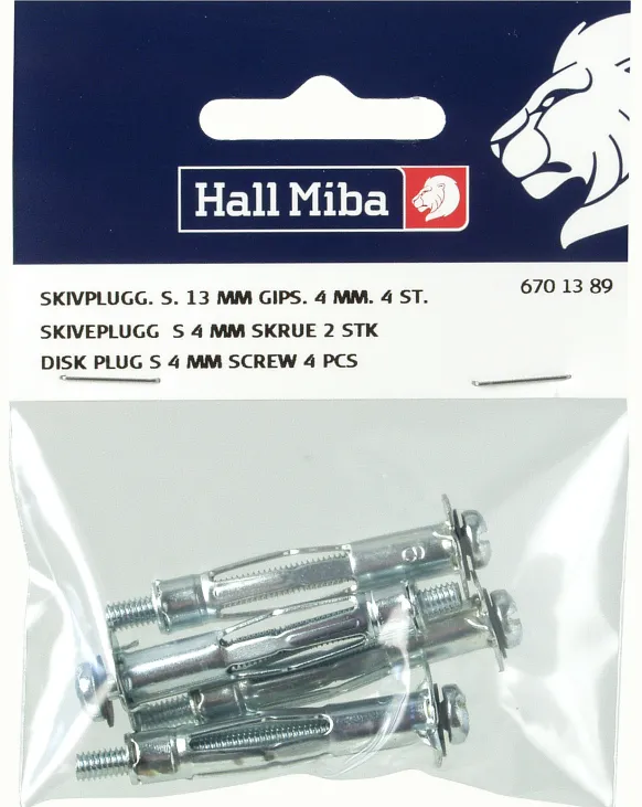 Skruv och plugg för gipsvägg 4 mm - 4 pack