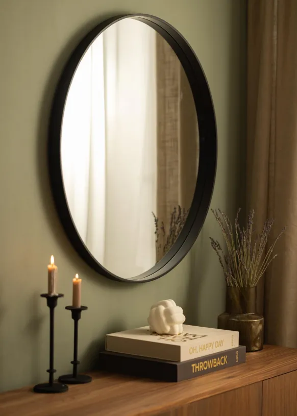 Spegel Reflection Svart 80 cm Ø