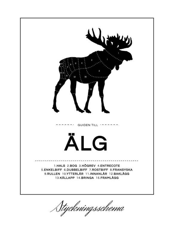 Styckningsschema Älg Poster (21x29.7 cm (A4))