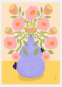 Summer Retro Flowers In A Vase Canvastavla (30x40 cm)