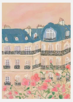 Sunset Over Paris Buildings Canvastavla (30x40 cm)