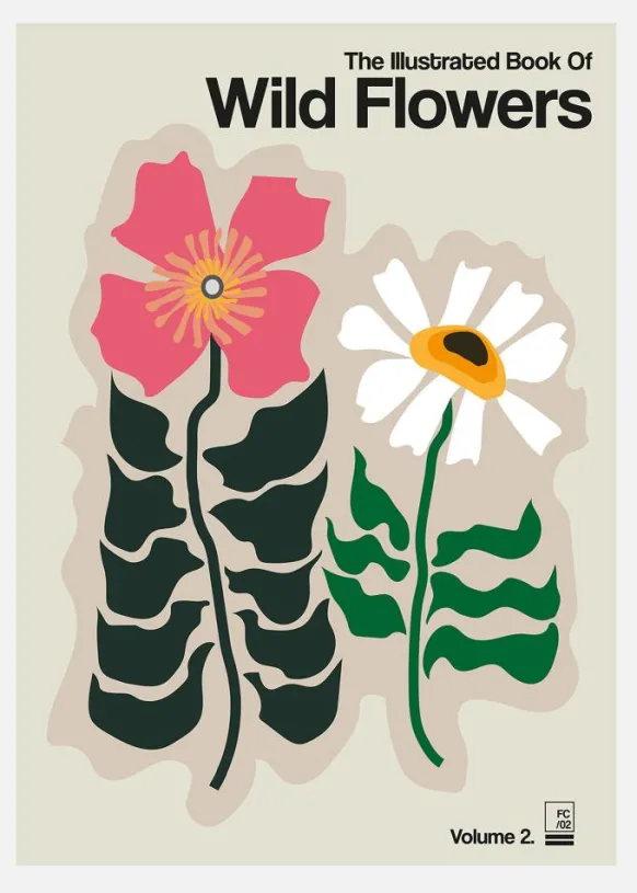 The Illustrated Book Of Wild Flowers Vol.2 Grey Canvastavla (30x40 cm)
