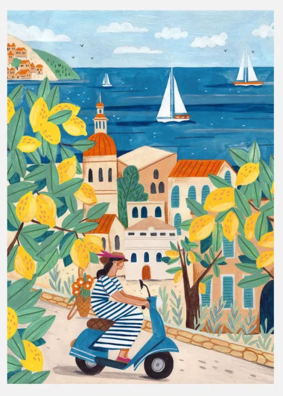 Travel Woman On The Amalfi Coast Canvastavla (30x40 cm)