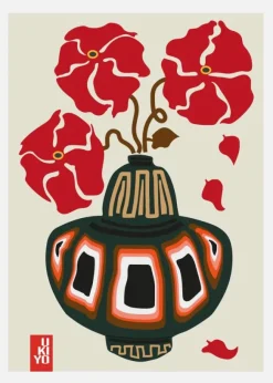 Ukiyo Vase Flower Greige Canvastavla (30x40 cm)