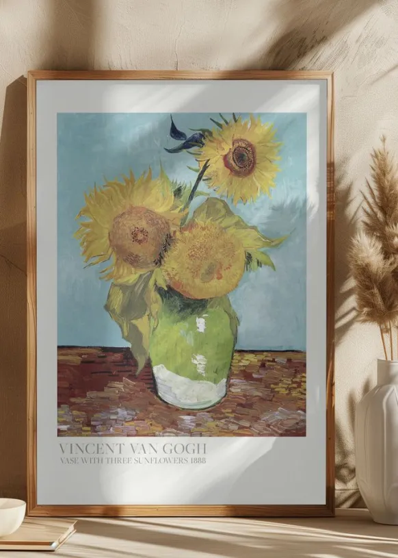 Vase With Three Sunflowers Poster (21x29.7 cm (A4))