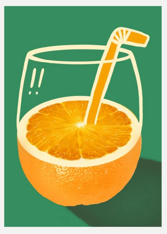 Vibrant Orange Cleverly Illustrated Canvastavla (30x40 cm)