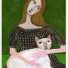 Vintage Lady With White Cat Canvastavla (30x40 cm)