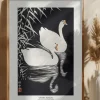White Chinese Geese Swimming by Reeds Poster (21x29.7 cm (A4))