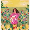 Woman In Spring Tulip Field Canvastavla (30x40 cm)