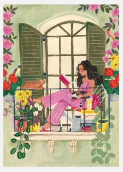 Woman Reads On Balcony Canvastavla (30x40 cm)