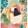 Woman Taking Bath In Pink Tropical Bathroom Canvastavla (30x40 cm)