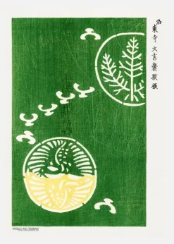 Woodblock Print Green Canvastavla (30x40 cm)
