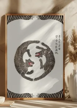 Woodblock Tigers From Yatsuo No Tsubaki (Creative ed.)) Poster (21x29.7 cm (A4))